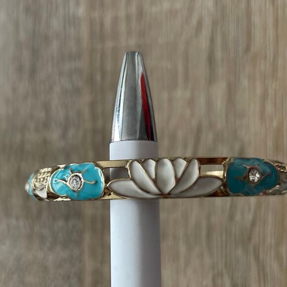 Womens/Teen Enamal Clamper Bracelet/Bangle Blue/white/Gold Boho Feminine - Picture 5 of 6